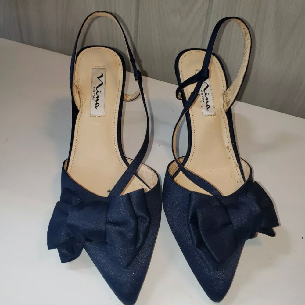 Nina New York Leather prom wedding Formal Dress Shoes Size 6.5 blue heel